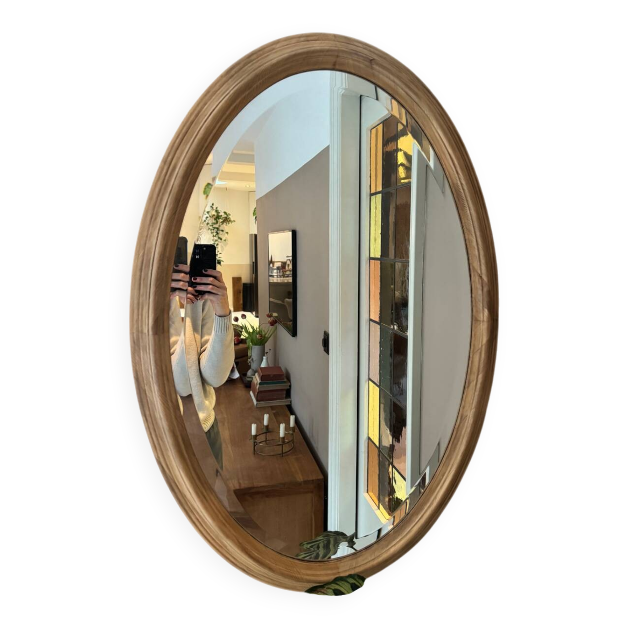 Miroir ovale en bois de pin