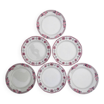 Assiettes plates anciennes, en faïence, manufacture Céranord St Amand