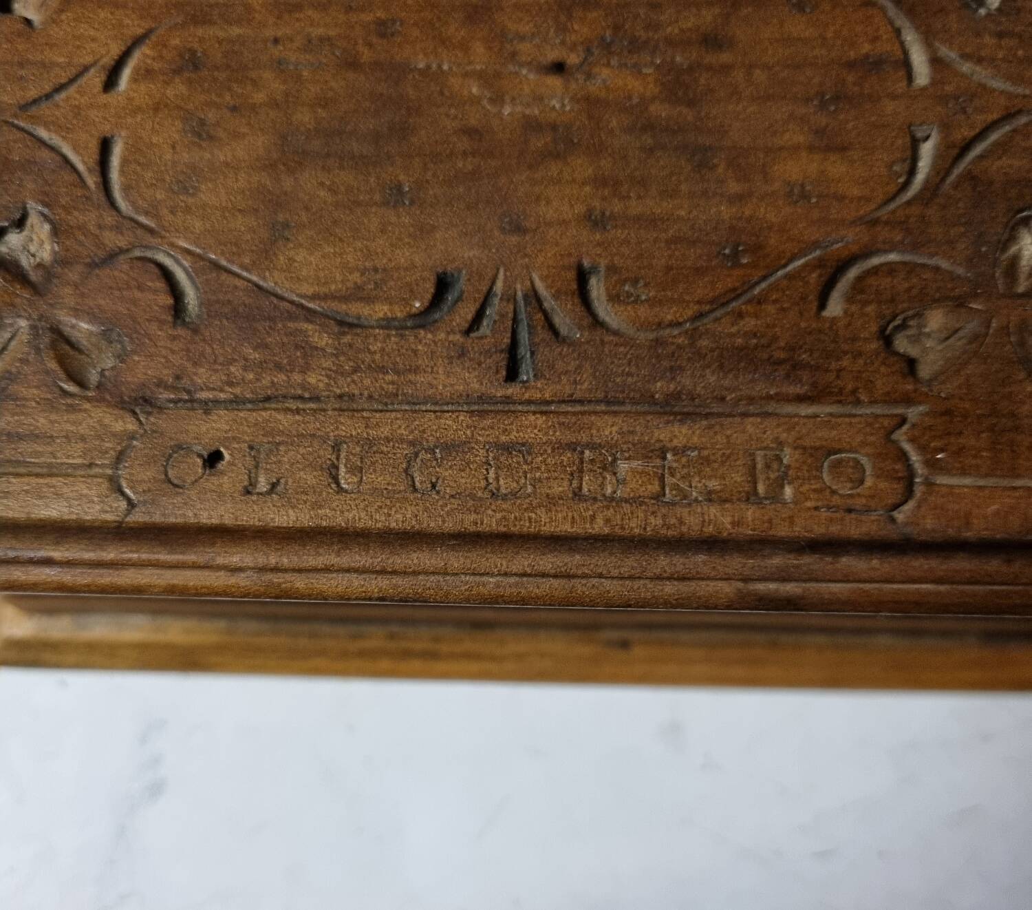 Small antique wooden chest / box with engraving