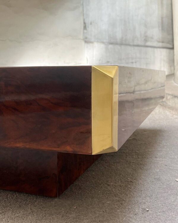 Table Willy RIZZO placage de loupe Mario Sabot 1970