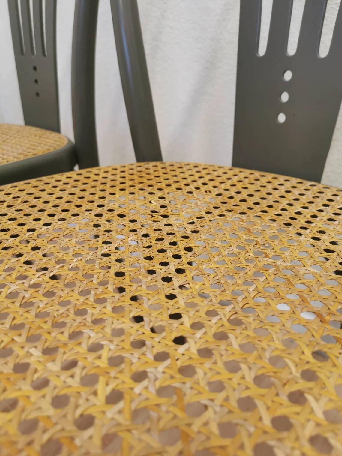 Set of 4 Vintage Gray Thonet Style Dining Chairs with Cane Seat