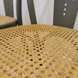 Set of 4 Vintage Gray Thonet Style Dining Chairs with Cane Seat