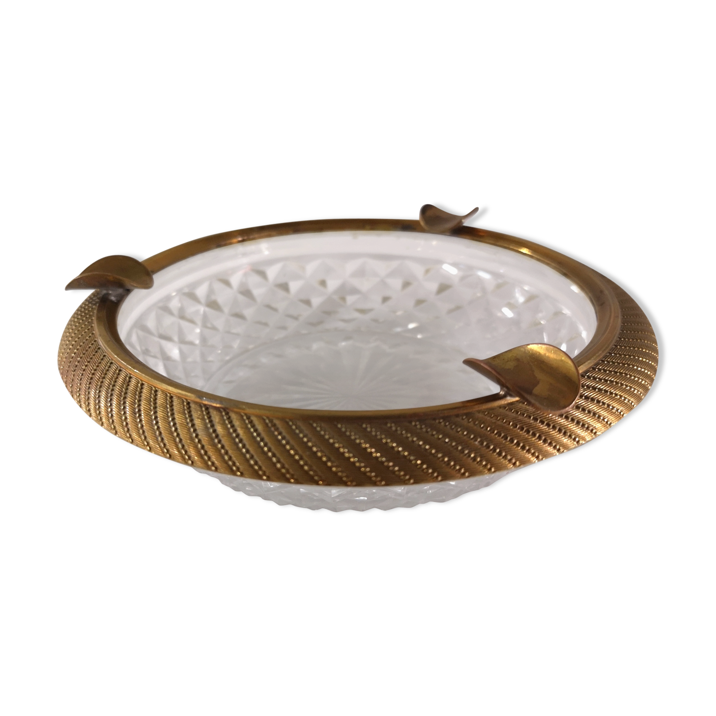 Cut glass and brass ashtray