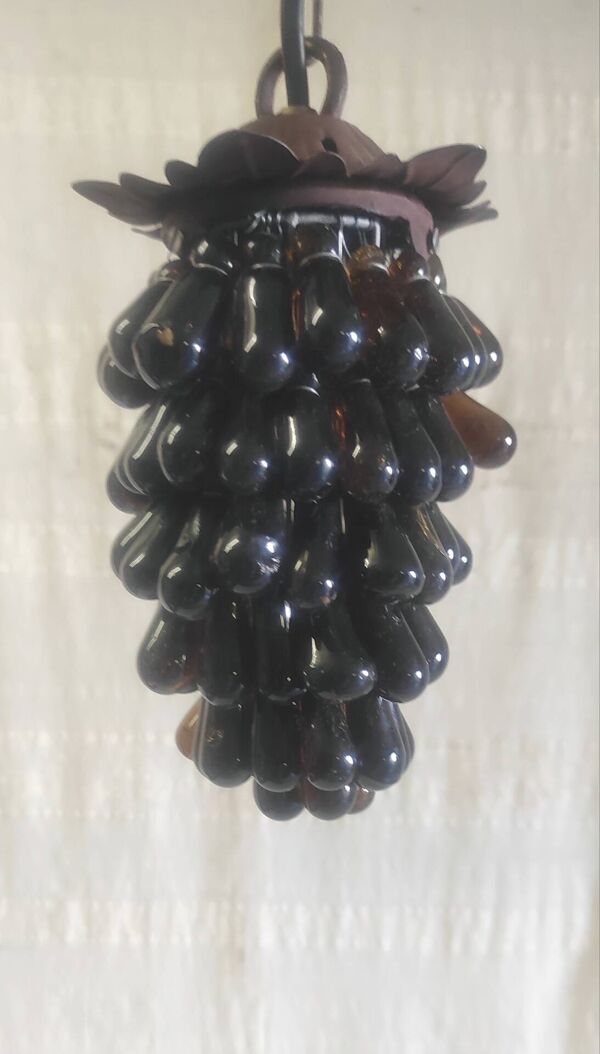 Suspension en forme de grappe en verre de Murano ambré - mid. XXeme