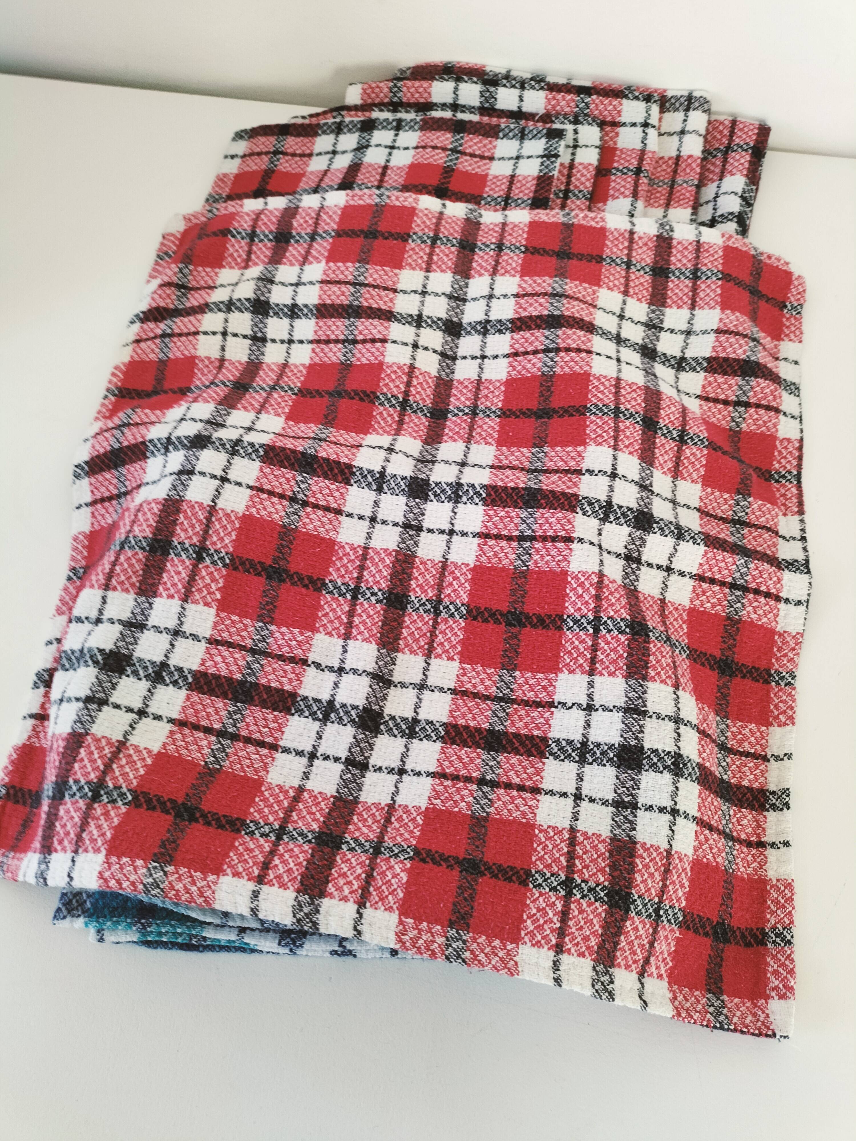 Ensemble de 12 serviettes vintage à carreaux – Rouge et turquoise