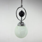 Art Deco Chrome Pendant Light with Wooden Decor