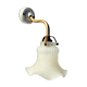 Brass gooseneck wall lamp, with brass socket and porcelain base.