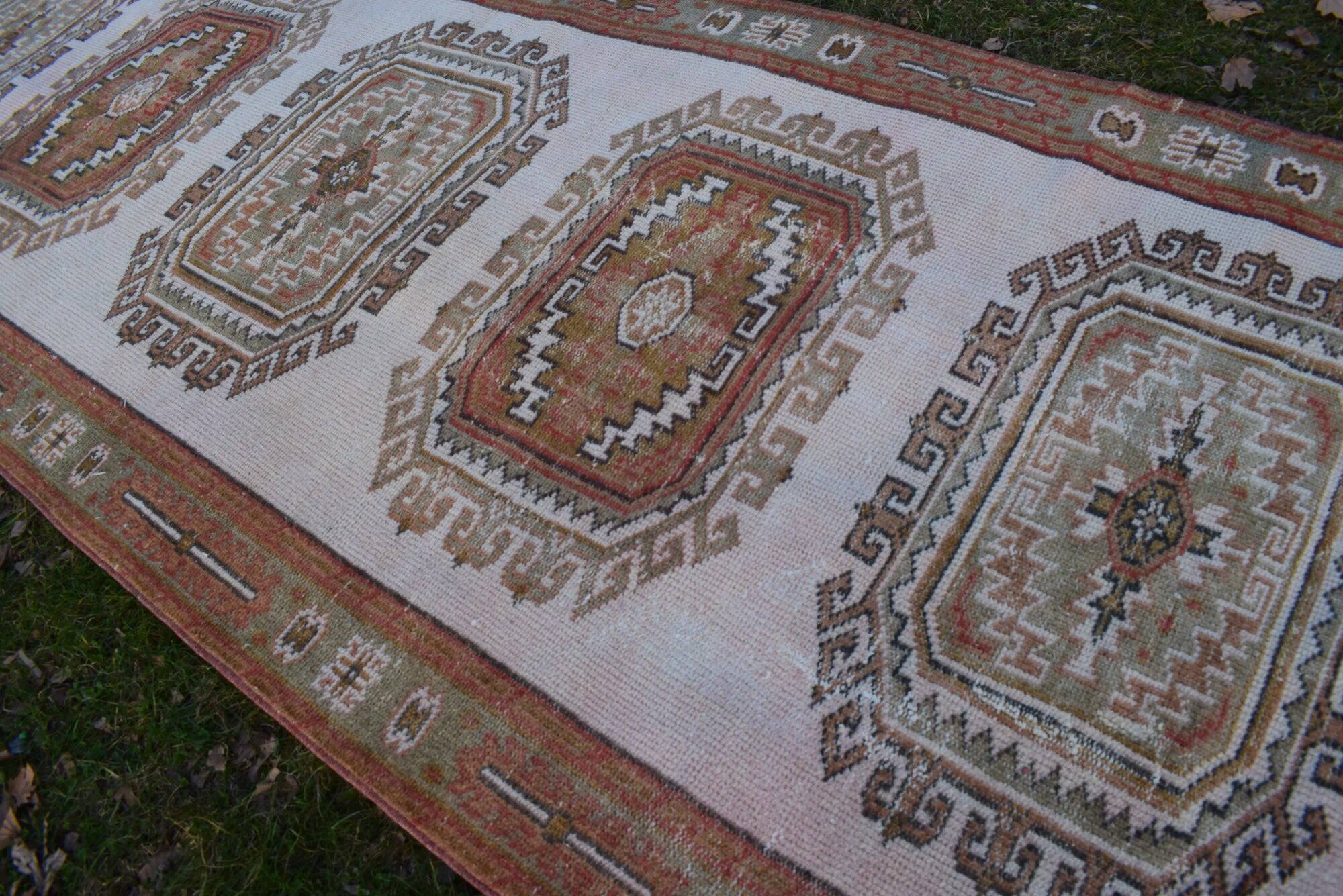Vintage Turkish hallway rug 133x377 cm