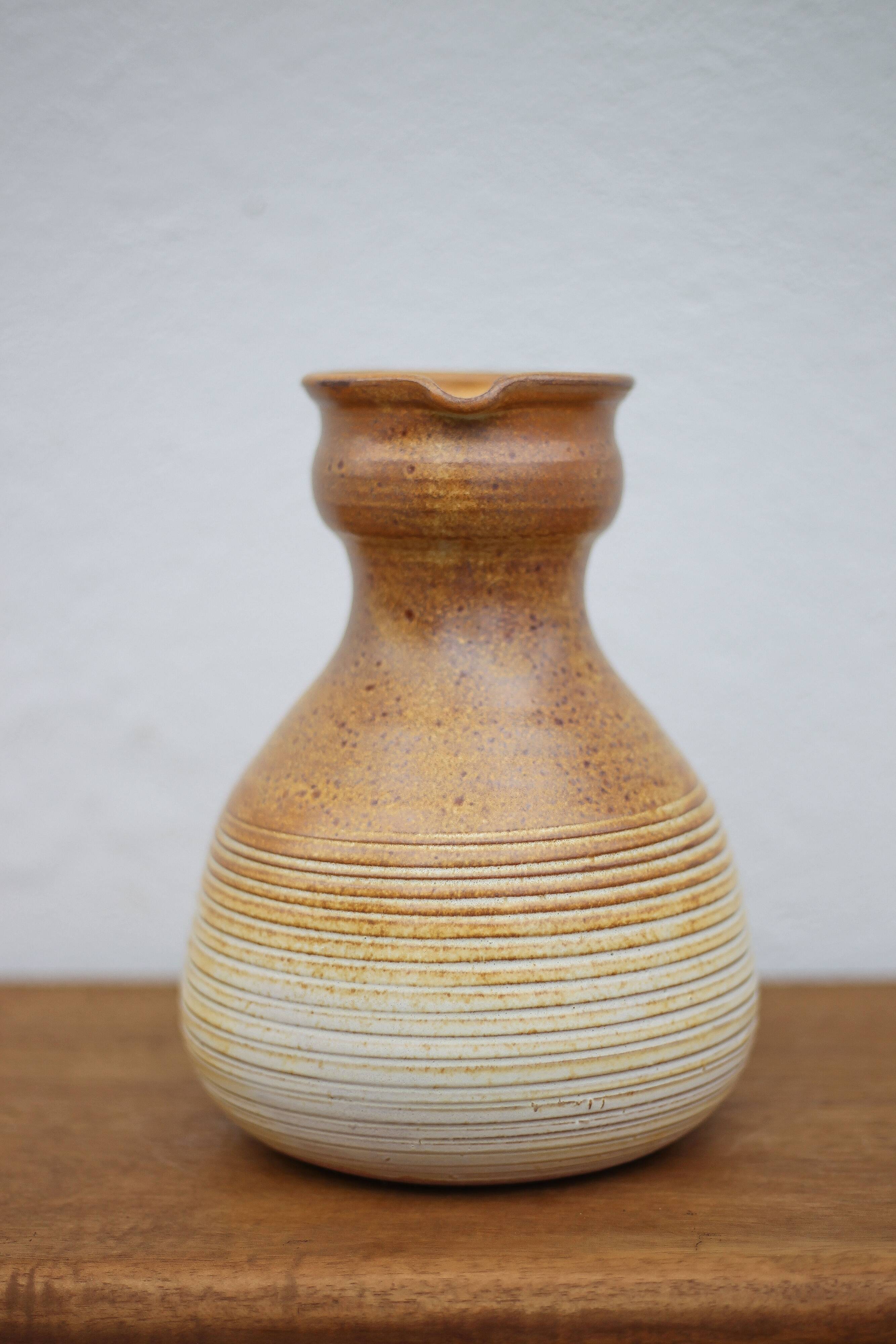 Vintage glazed terracotta pitcher, vintage carafe, jug
