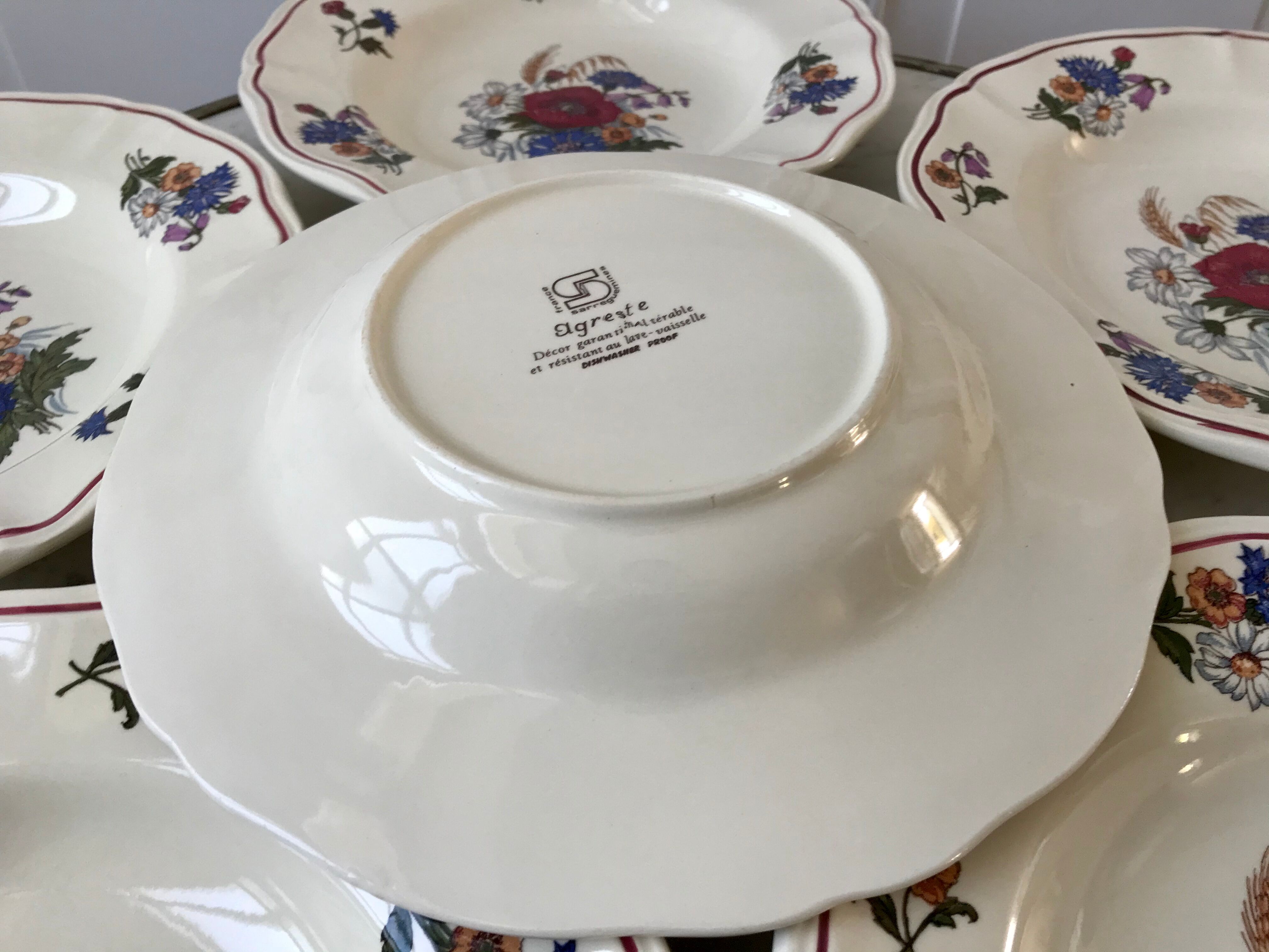 Set of 6 hollow plates Digoin Sarreguemines model Agreste 50s