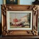 Marine Painting in Oil on Masonite, First Half of the 20th Century, Signed, Gilded Wooden Frame