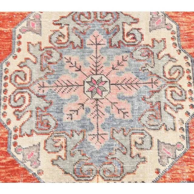 Tapis turc en laine orange fait main, années 1970