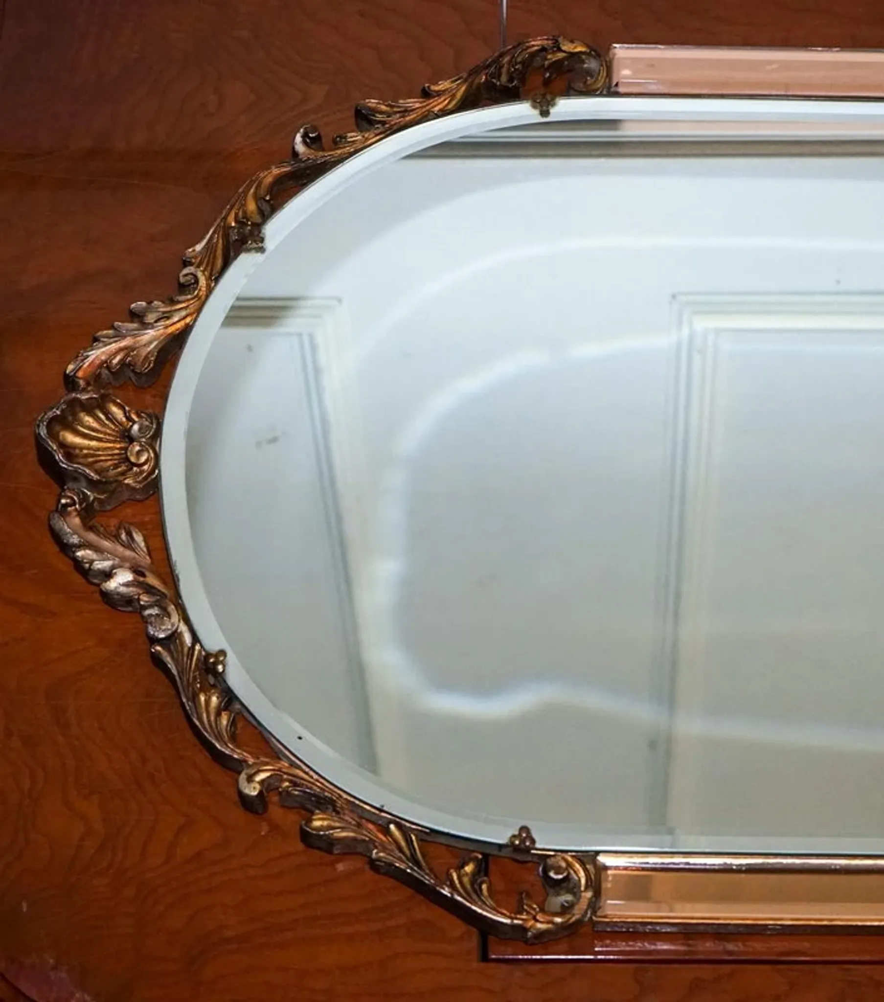 Vintage Art Deco Mirror with Bevelled Glass Panels in Peach by Atsonea, 1960s