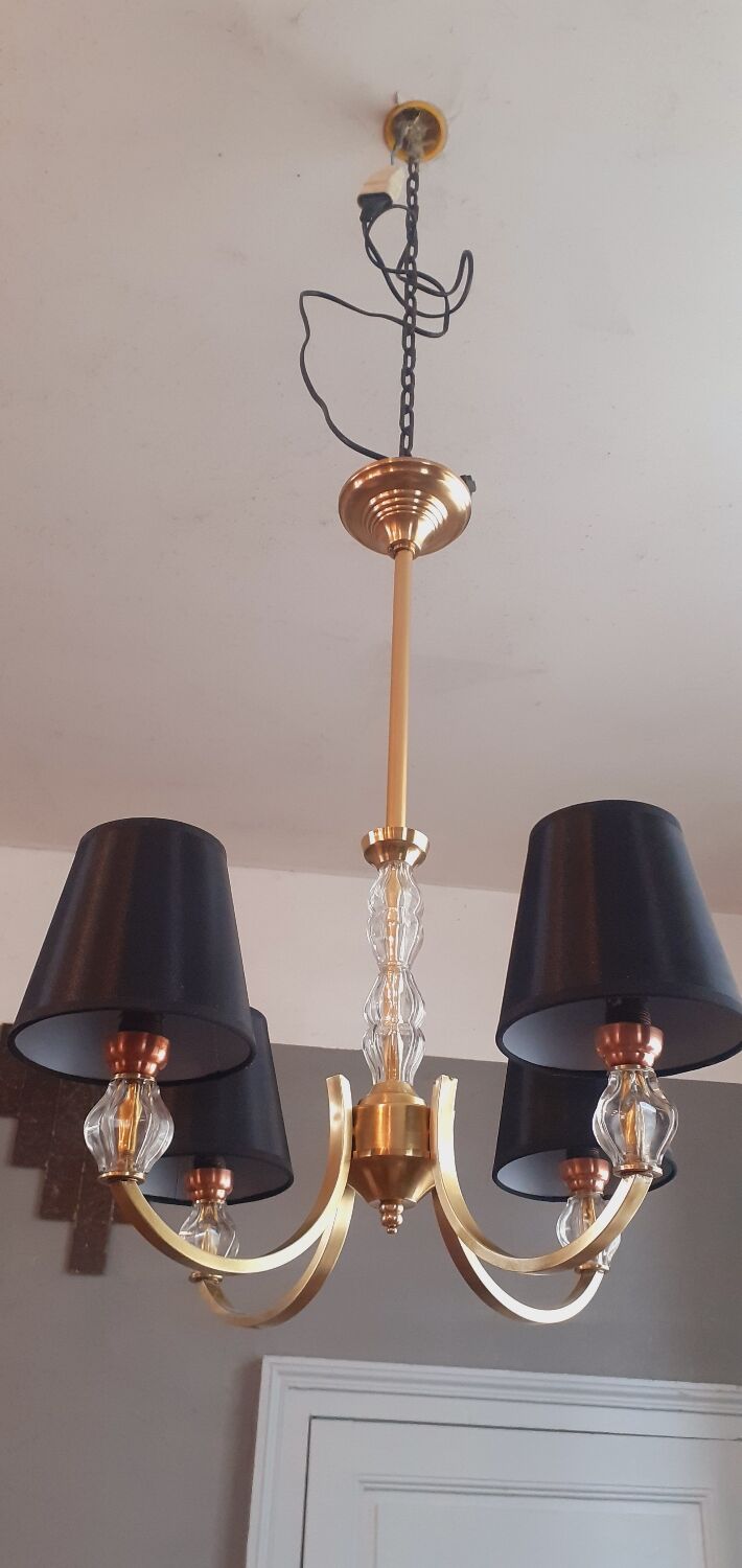 Vintage chandelier year 50 in brass and molded glass