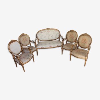 Louis XVI-style lounge set in gilded wood