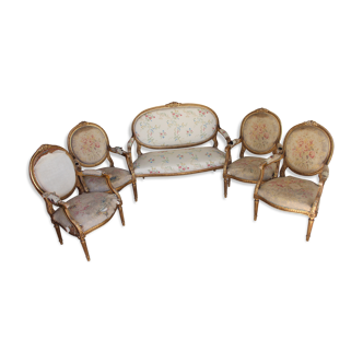 Louis XVI-style lounge set in gilded wood