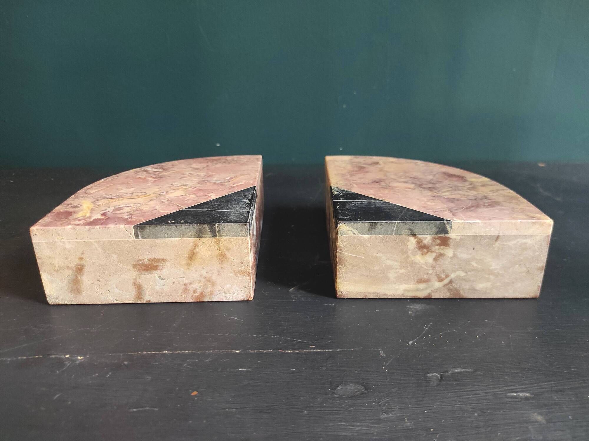 Pair of French vintage marble bookends, art Deco