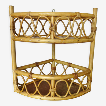 Étagère d'angle en rotin années 60 70