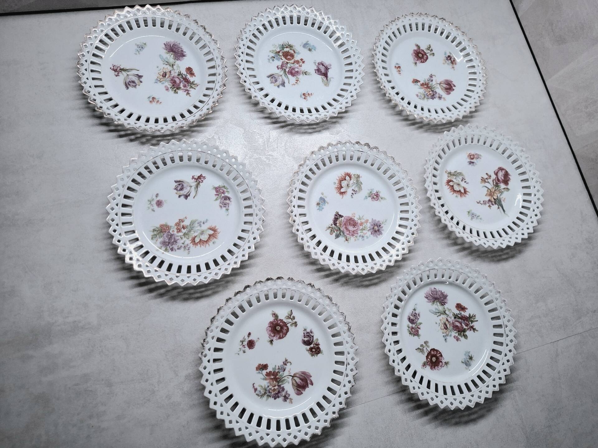 Antique pierced dessert plates