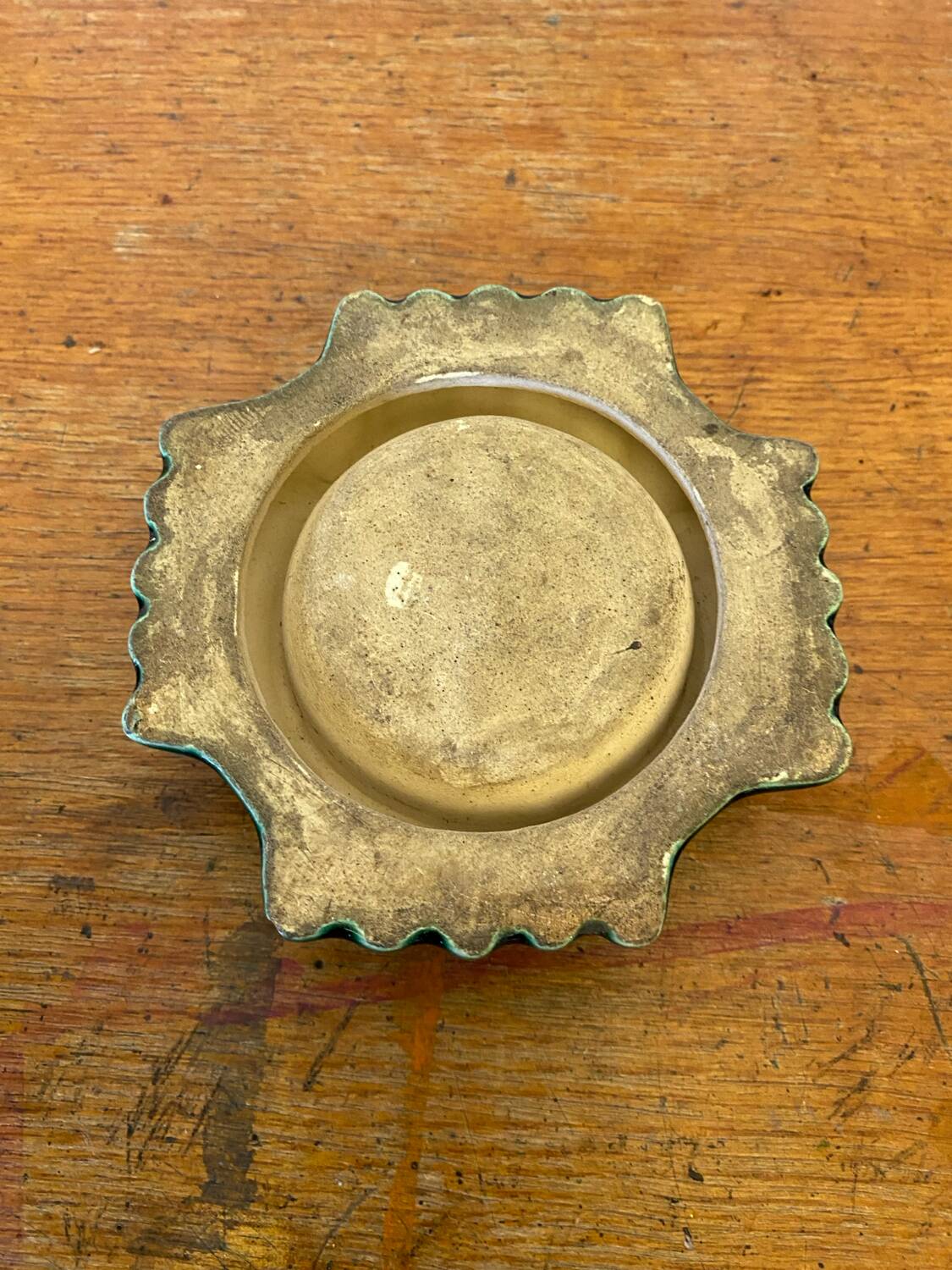 Antique Green Ceramic Ashtray Pocket Empty Vintage