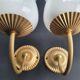 Pair of vintage gold-tone wall sconces with opaline glass globes