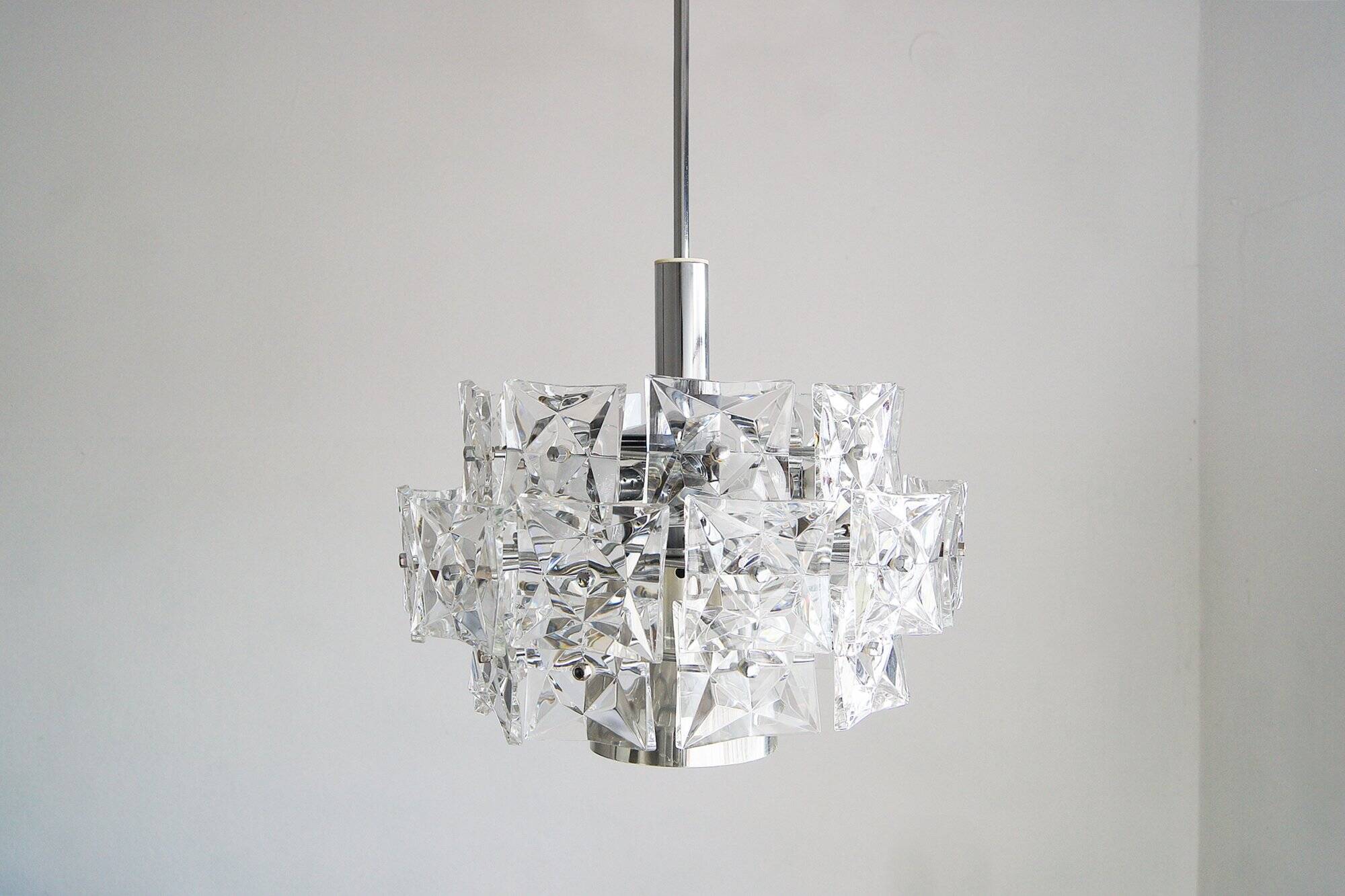 German Chromed Chandelier with Crystals from Kinkeldey, 1960s