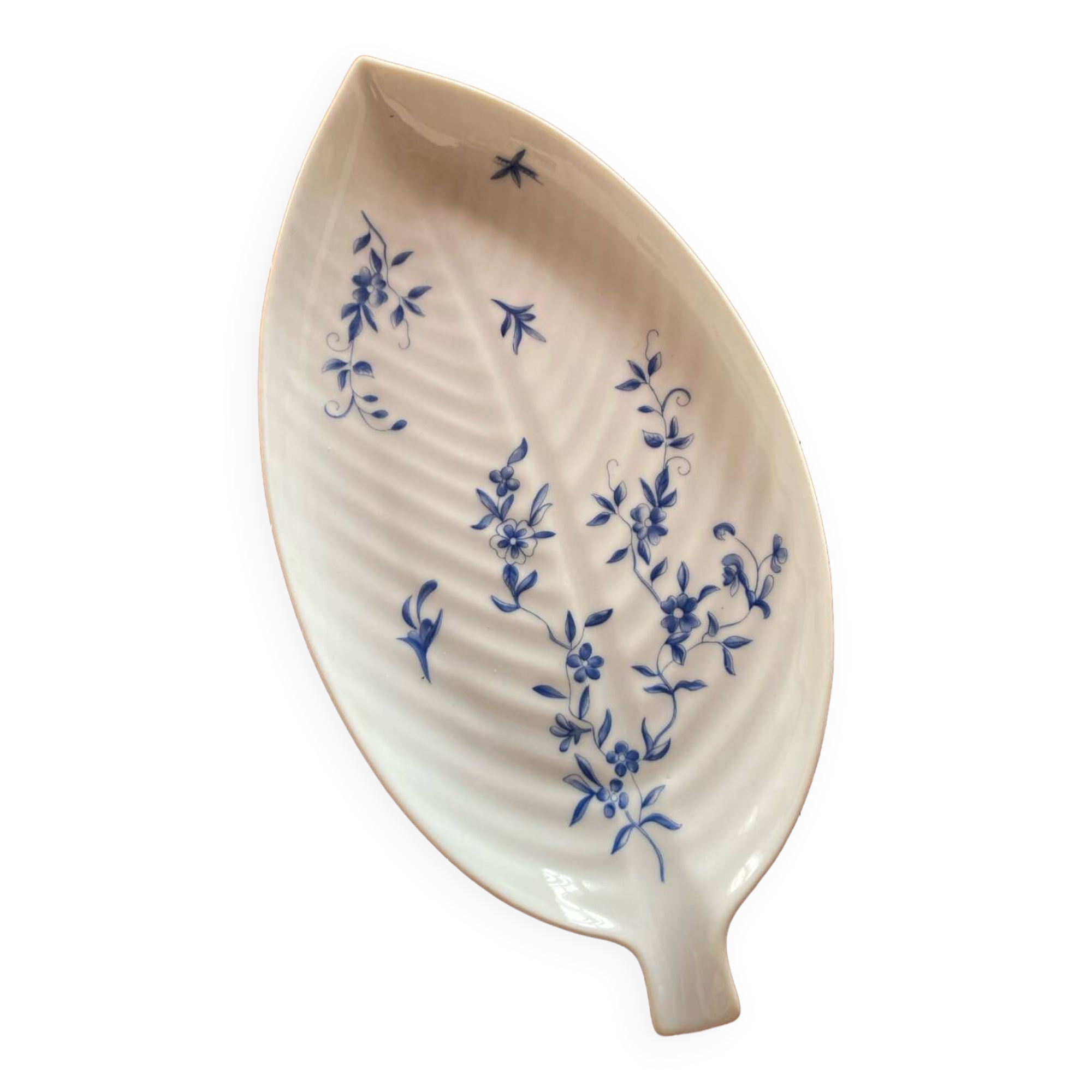 Haviland porcelain leaf-shaped appetizer dish with forget-me-not motif