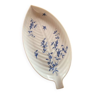 Ravier / plat apéritif en forme de feuille motif myosotis porcelaine Haviland