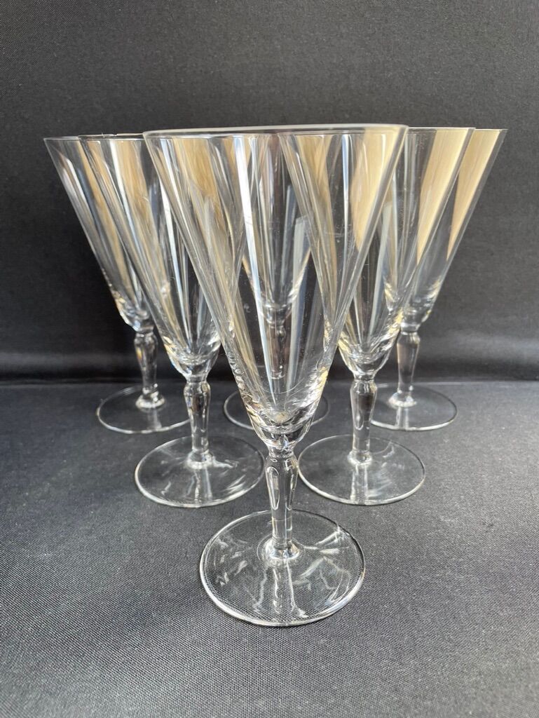 Conical foot glasses (6) - art nouveau - plain light blown crystal