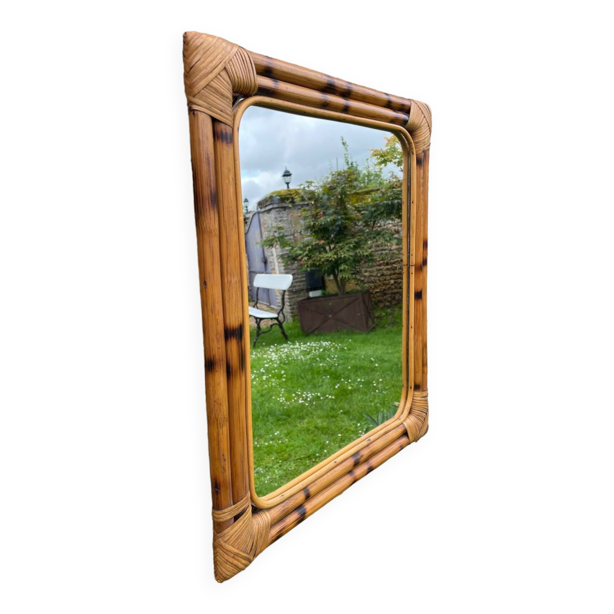 Miroir bambou rectangulaire vintage 1970