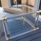 Vintage 1970s design glass and plexiglass coffee table.