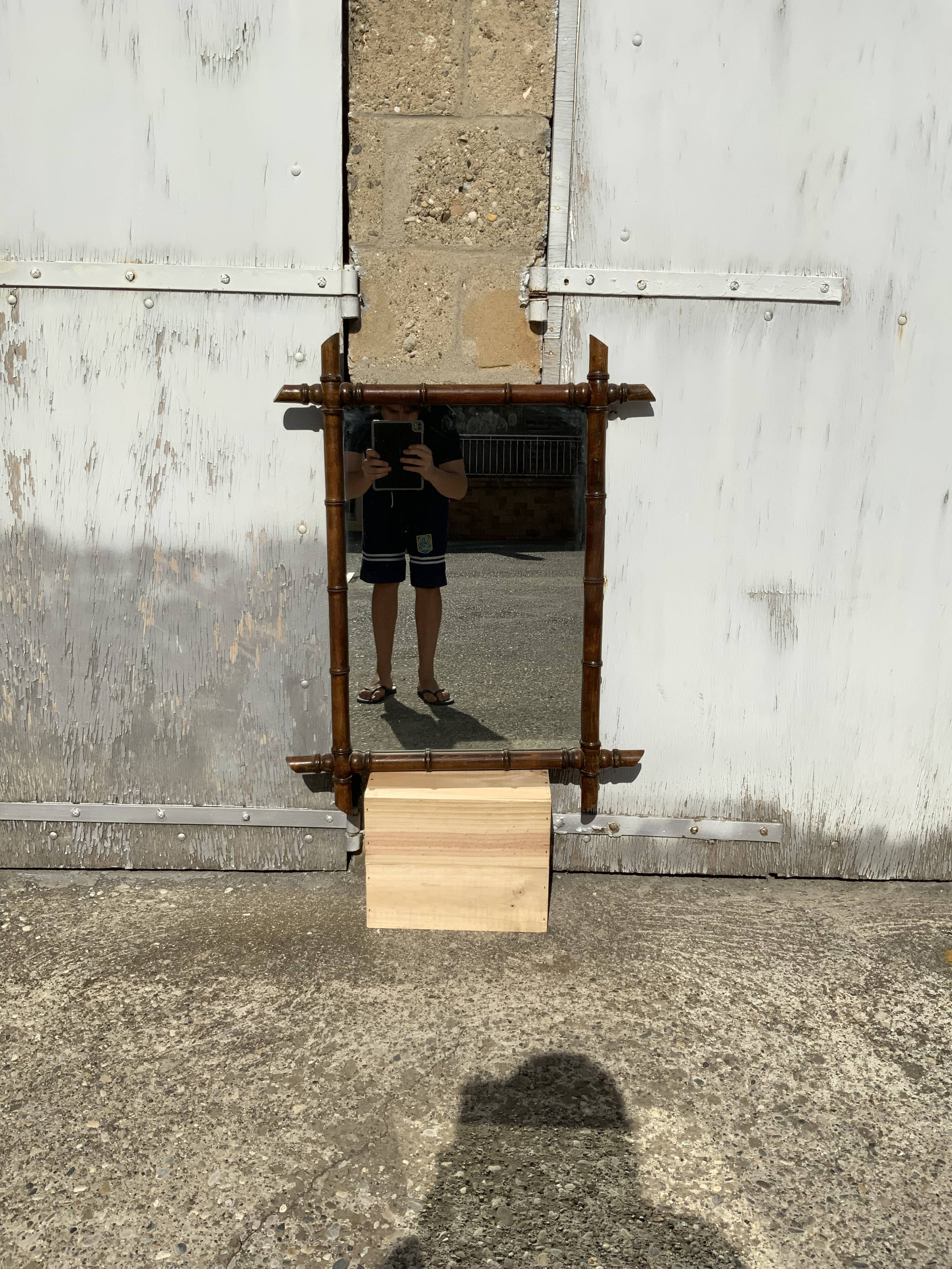 Antique wooden mirror vintage bamboo style large format XL