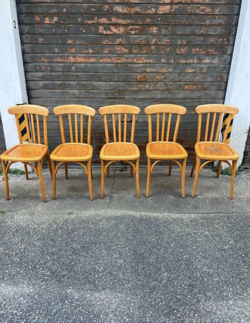 (Lot) 5 stamped Lutherma chairs (light oak)