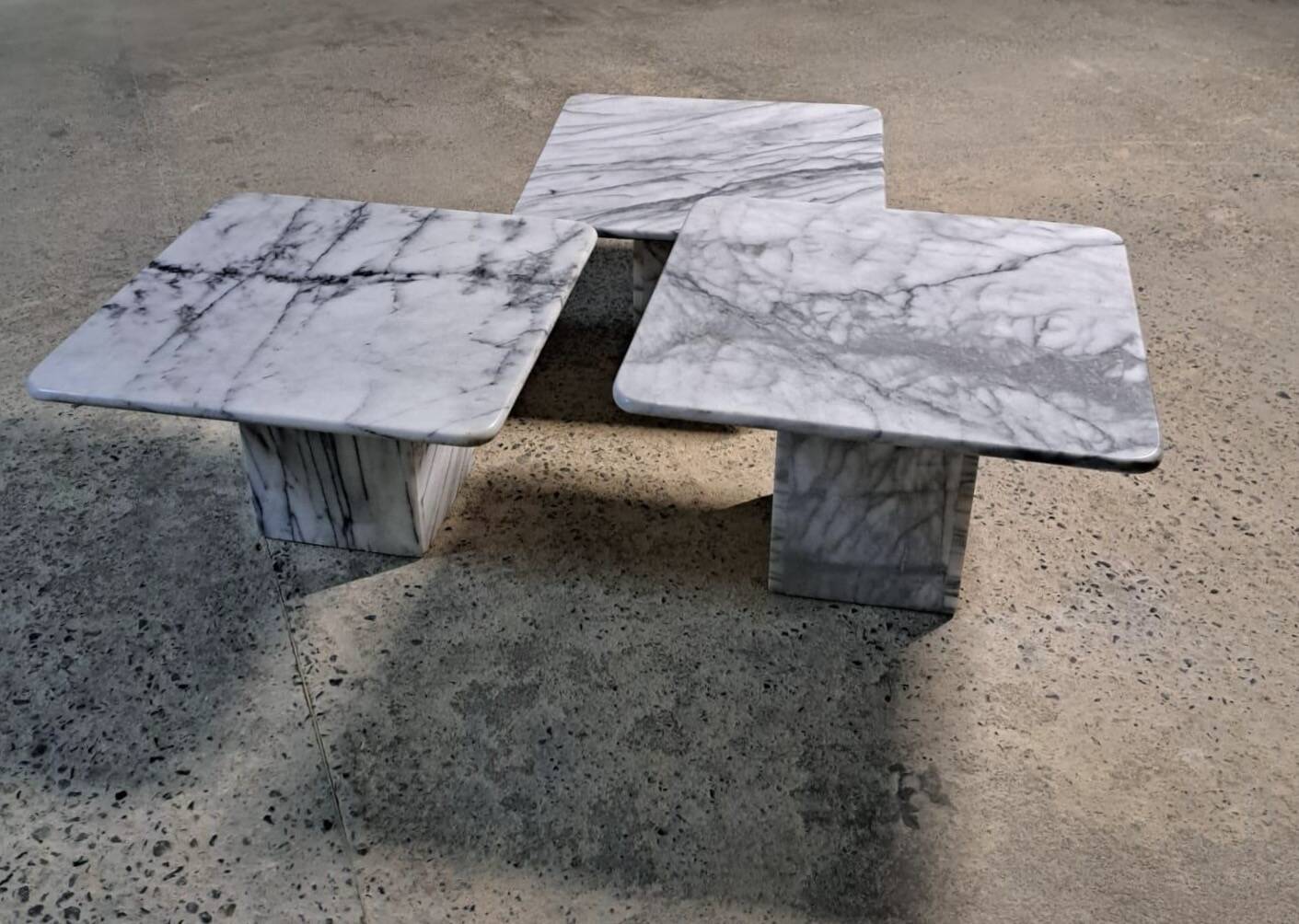 Trio vintage nesting coffee table square marble carrara calacatta white italian