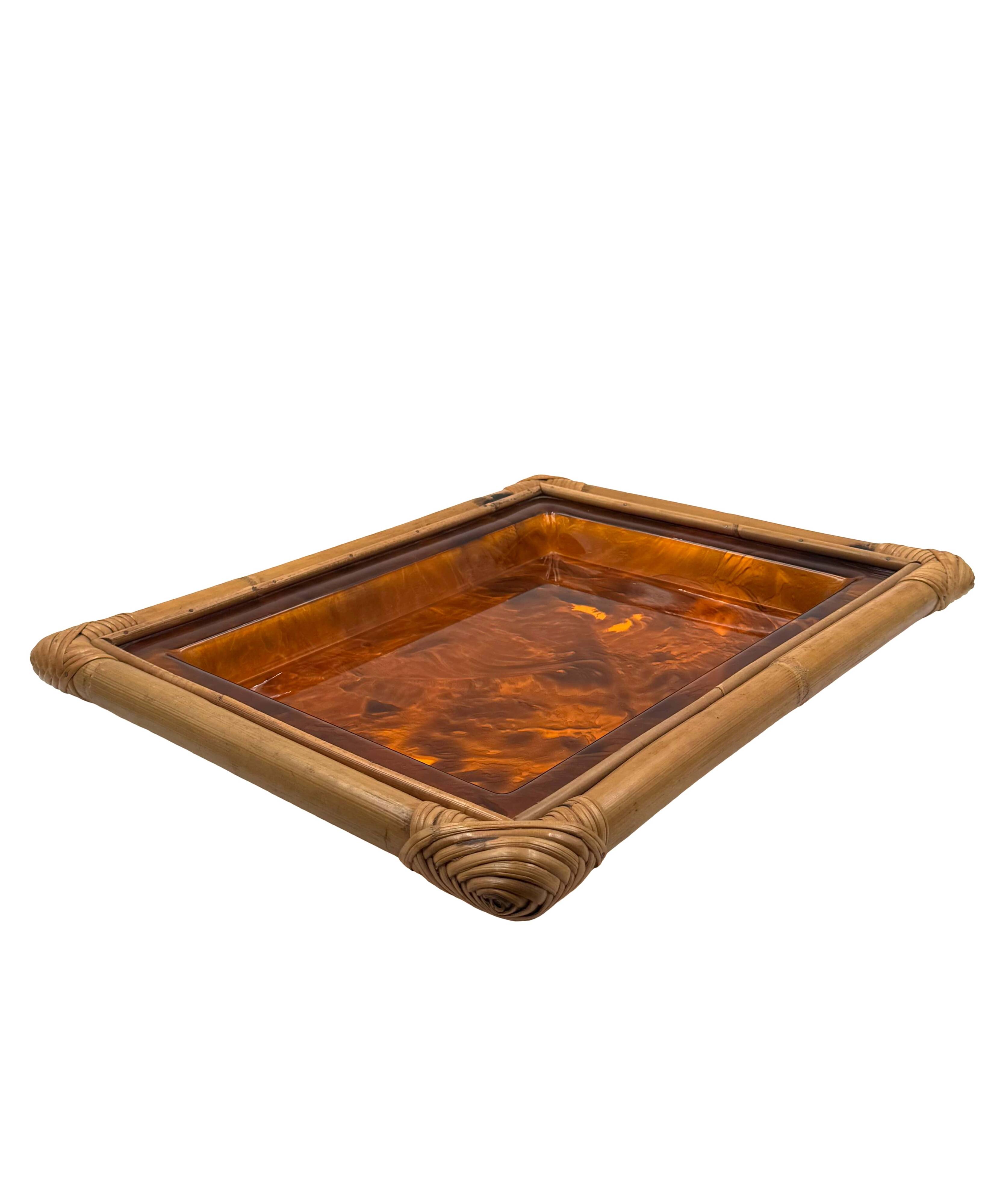 Hollywood regency bamboo tray, Italy 1970s