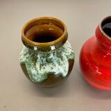 Set of 3 Multi-Color Fat Lava Op Art Pottery Vase Made Bay Ceramics, Germany