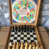 Play case, small horses, goose game, checkers game and chess