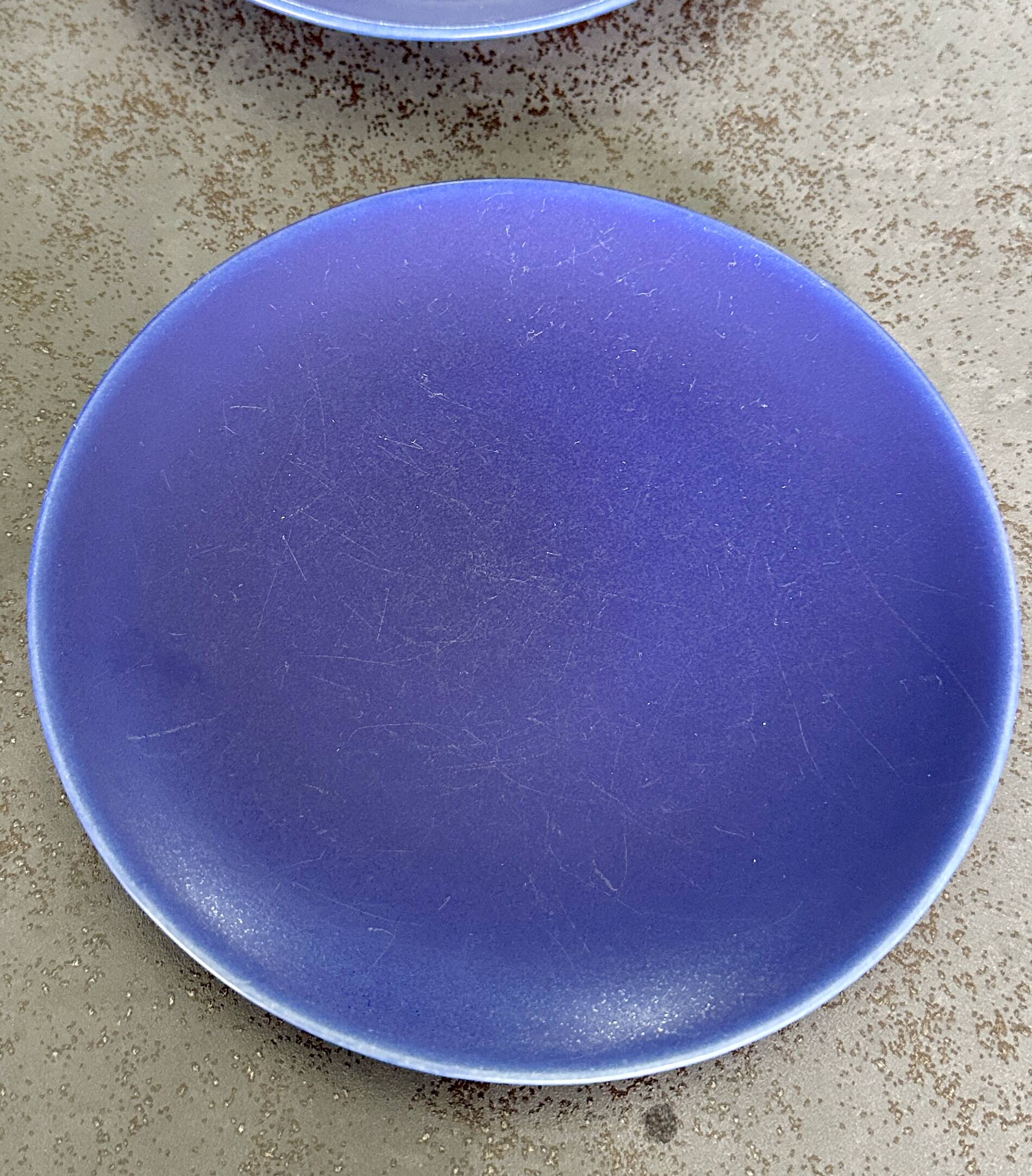 Set of 4 blue plates, Hoganas Keramik, Sweden