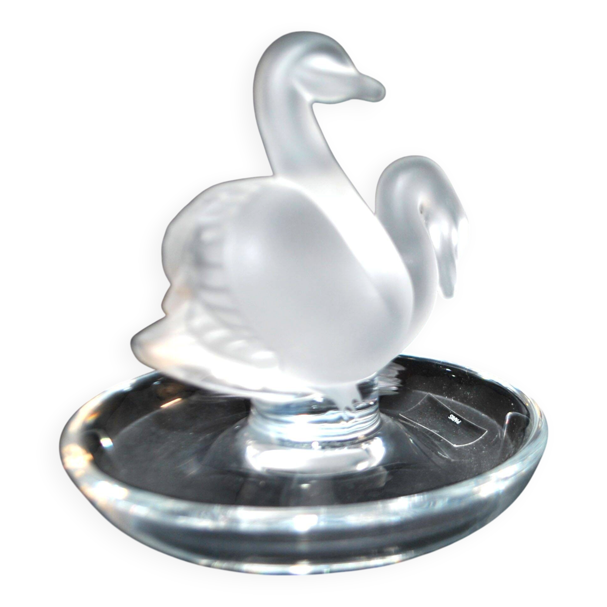 Lalique ring dish bird swan in frosted crystal and signed