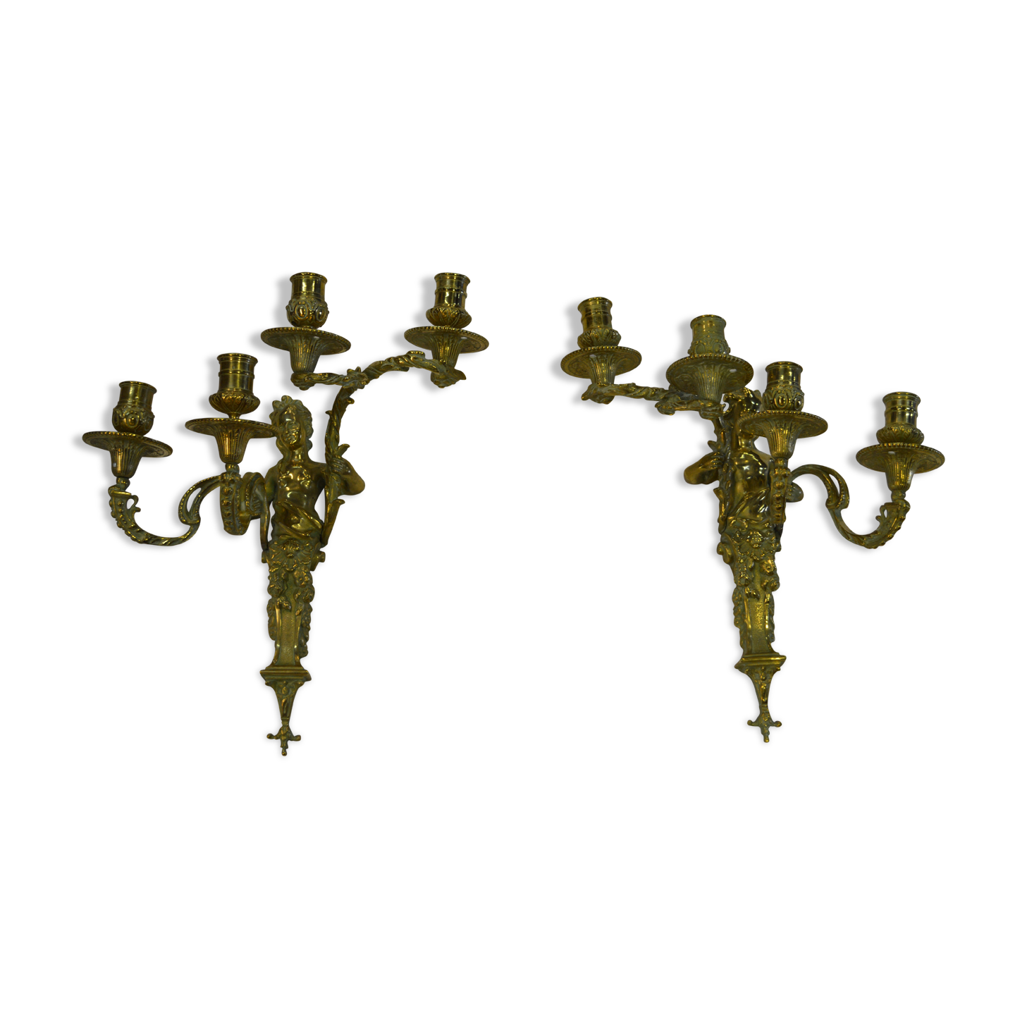 Louis XV style bronze sconces with cariatids