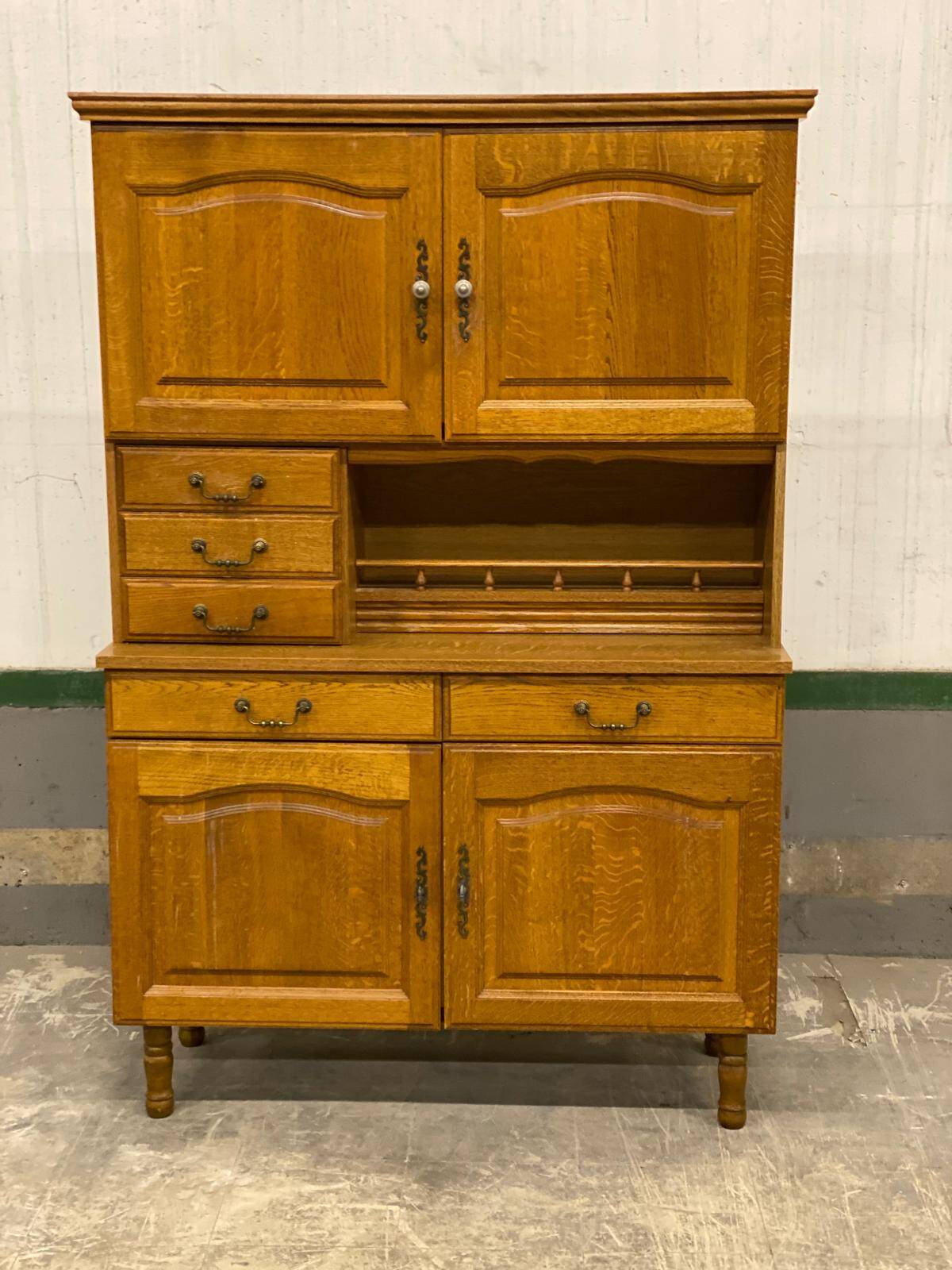Vaisselier, buffet 2 corps vintage en chêne