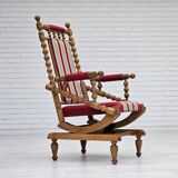 1970s, Danish highback rocking chair, oak wood, furniture wool, original condition.