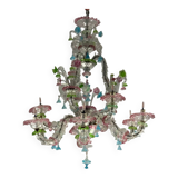Rezzonico Venetian chandelier in multi-colored Murano glass, 9 light arms, circa 1940