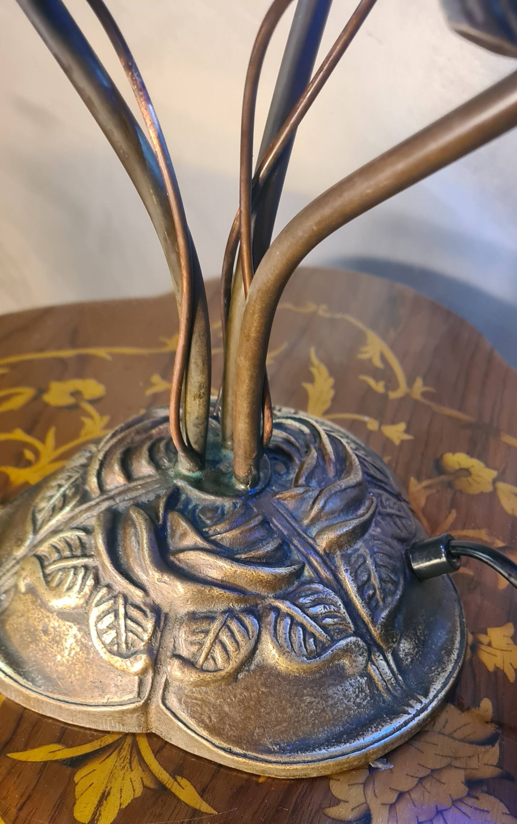 Living room lamp bronze 1980 venice murano glass blue fruit, 47x34