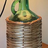 VINTAGE Green Rattan Dame Jeanne Lamp