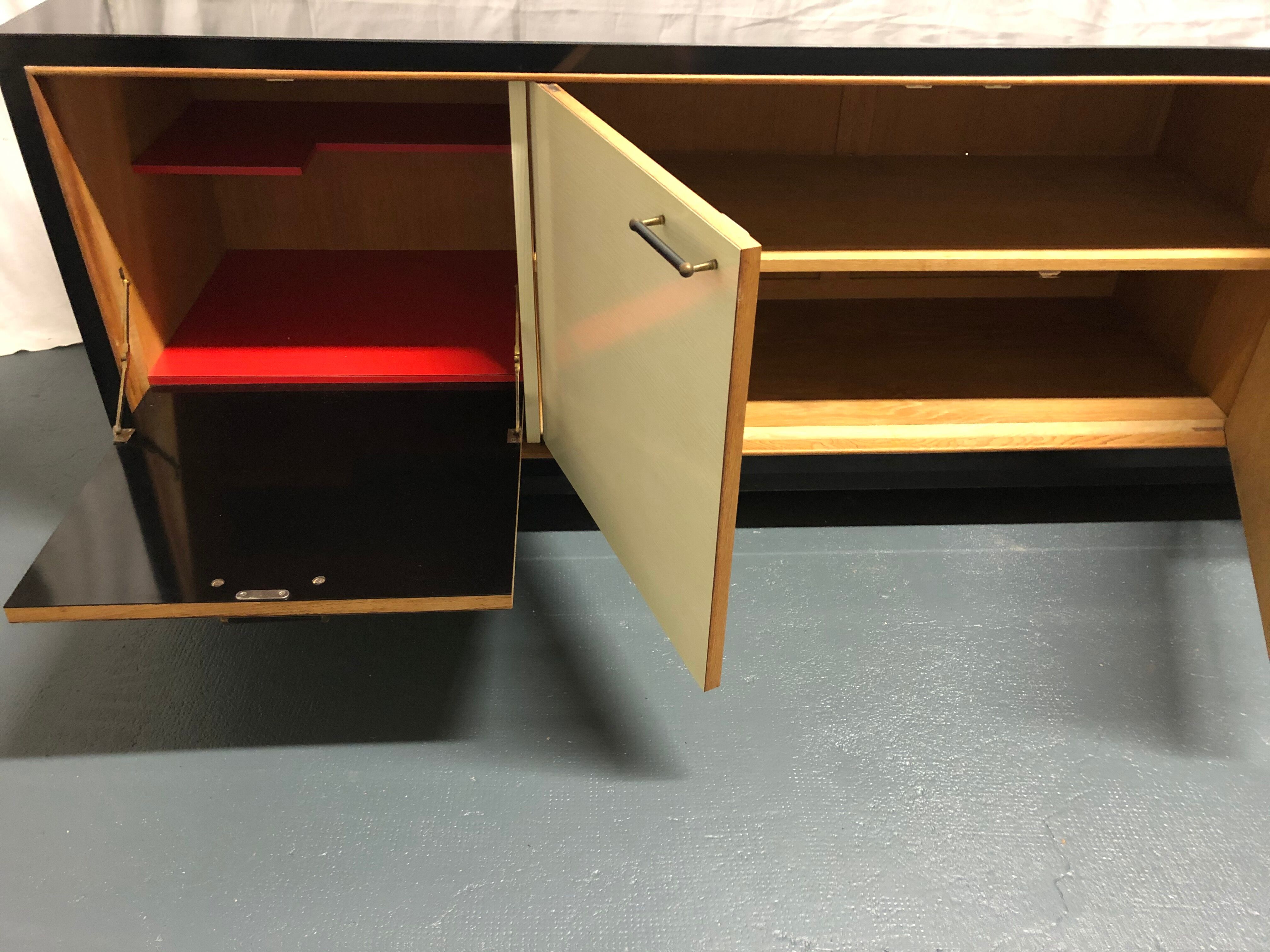 Sideboard in wood and black laque, circa 1960s