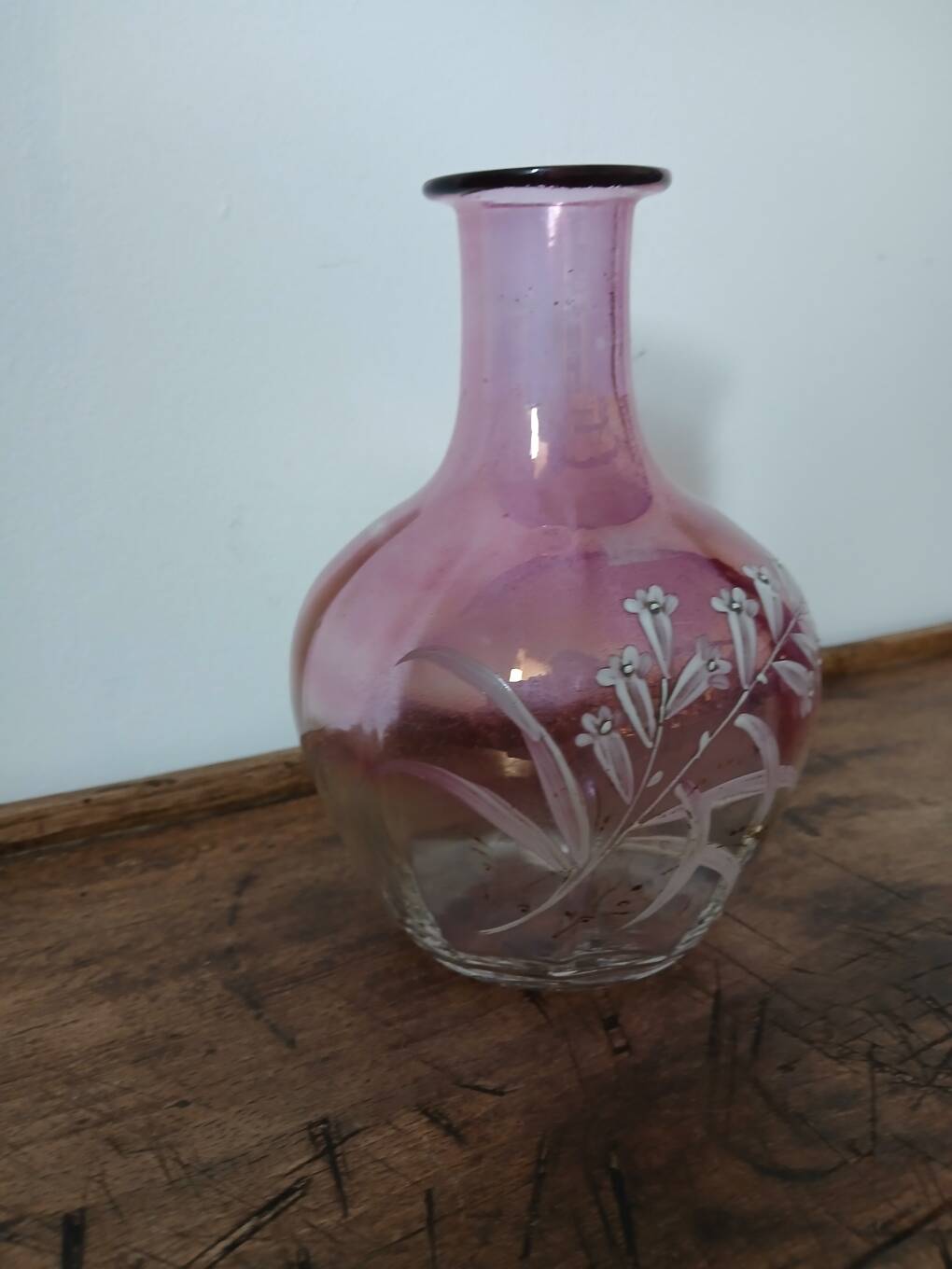 Enamelled glass night jug carafe - late 19th century