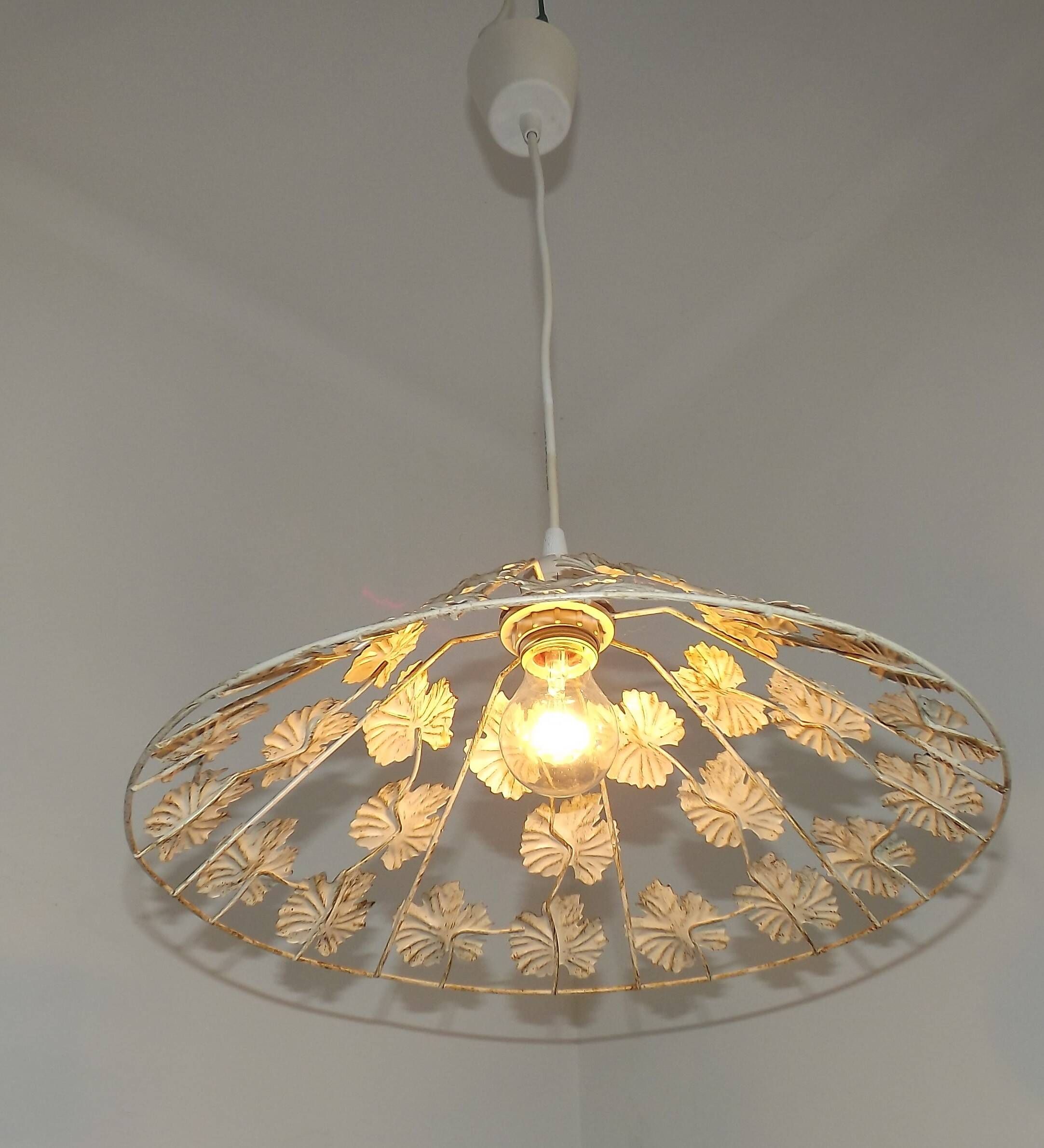 Vintage French Cream and Gold Metal Ceiling Light with Autumn Leaves 5520