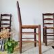 Set of 3 wooden and straw chairs - brutalist look