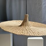 Large suspension, rattan luminaire in hat shape D:80cm